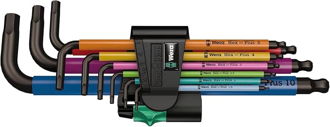 Wera 05022089001 950 SPKL/9 SM MULTICOLOUR LONG ARM HEX KEY SET *SOLD IN PACK QTY OF 5. (USE 05073593001 FOR INDIVIDUALLY PACKAGED VERSION) | 950/9 Hex-Plus Multicolor L-Key Set with Ball End & Storage Clip