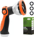 Garden Hose Nozzle, Hose Sprayer Nozzle with 10 Spray Patterns, Thumb Control On Off Valve, High Pressure Metal Water Hose Nozzle for Car Wash, Plants, Pets & Outdoor Cleaning, Orange