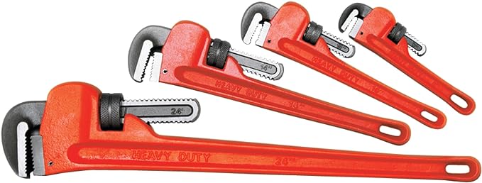 Performance Tool W1136 4-Piece Pipe Wrench Set, 8, 10, 14, 24 in. | Adjustable plumbing tool set. Drop-forged and precision milled steel jaws. Durable protective enamel paint