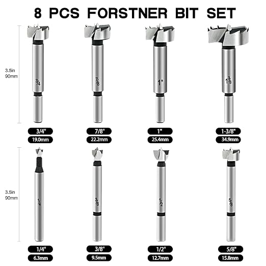 BeHappy Hex Shank Forstner Bit Set, 8pcs Multi Sided Shank Wood Drill bit Set for Woodworking, Auger Opener Round Shank Drilling Cutting Tool for Hardwood, Softwood, Plastic, Plywood