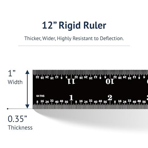 PEC Tools 12-Inch Rigid Stainless Steel Mechinist Ruler, High-Contrast Black Chrome Finish, 3R Graduation (1/32", 1/64", 1/10", 1/50"), Trusted by Professionals, Made in USA