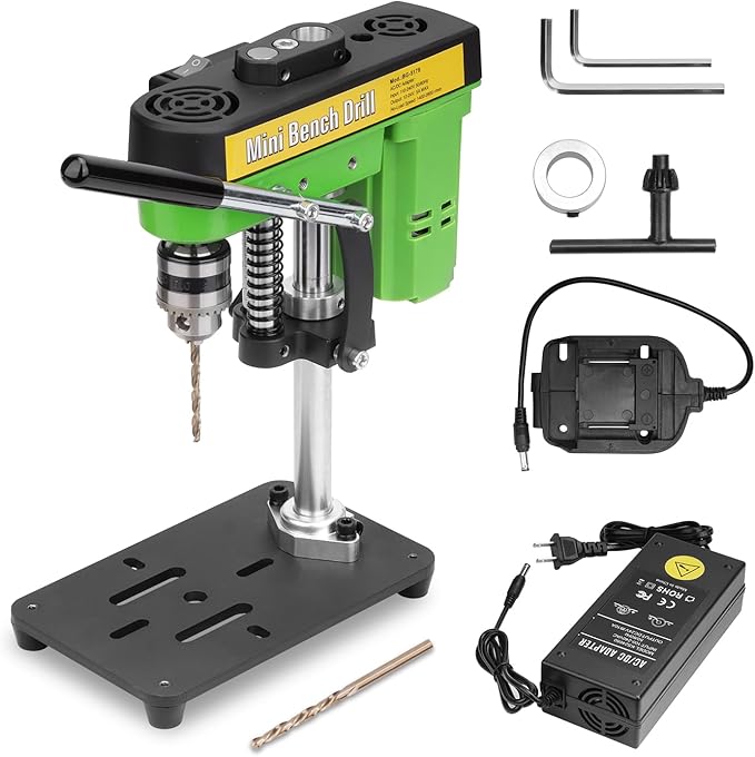 Mini Bench Drill Press,Small Benchtop Drill Press,Two Power Supply Modes,High Precison Low Noise,Compact Benchtop Drilling Machine, DIY Jewelry Making, Metal Wood Working