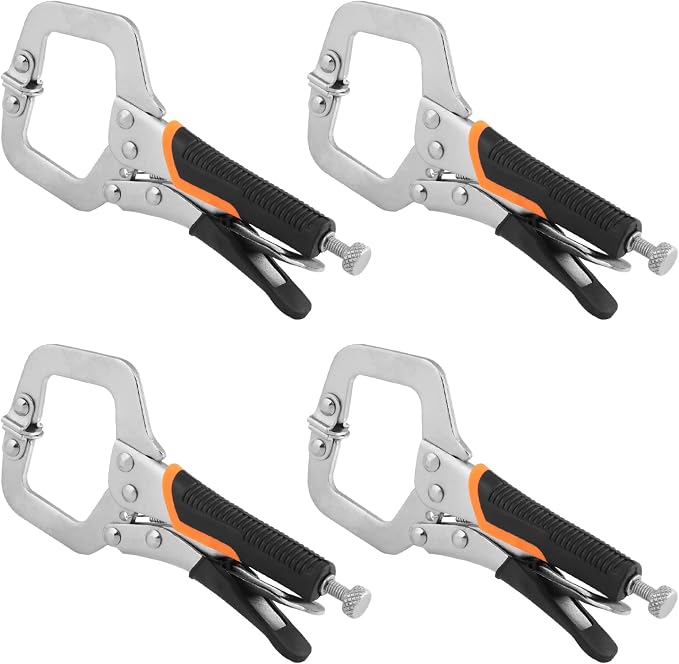 4 Pack 6 Inch C Clamp Locking Pliers,Locking C Clamp With Non-Slip Rubber Grip, Adjustable Nickel Plated C Pliers for Wood Working, Welding, Electrician Maintenance and More, by GENHAKON