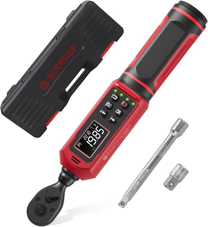 SUERCUP 1/4-inch Digital Torque Wrench(0.33-22.1Ft.Lb/0.45-30N.m) ±1% Accuracy Digital Torque Wrench with Vibration, Buzzer,LED Notification and Five Units of Measure, for Bike, DIY and Home Repair