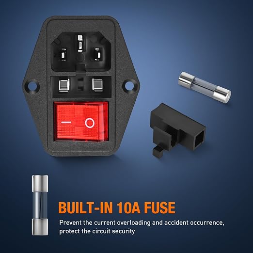 Nilight 2Pcs Switch Power Socket 10A 250V AC Inlet Module On Off Switches Built-in Fuse Led Light 3 Pin Outlet for 3D Printers Computers Home Appliance
