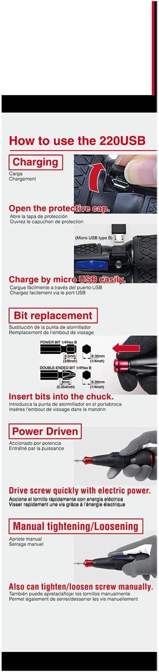 (USA Official) VESSEL e-ASSIST Screwdriver | Higher-Torque Model made in Japan No.220USB1U