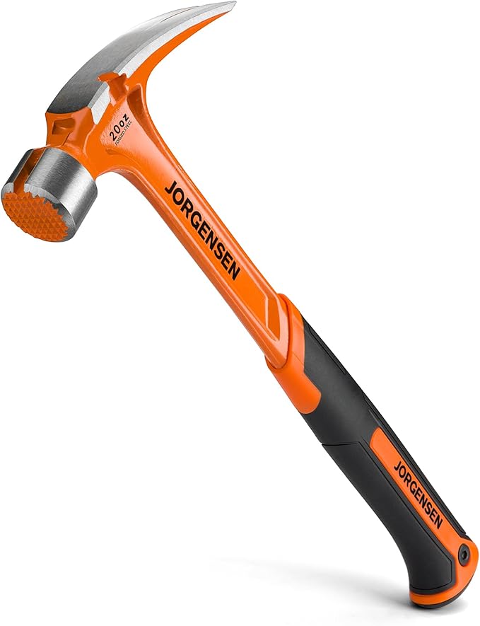 Jorgensen 20 oz Straight Claw Hammer with Magnetic Nail Holder, Rip Claw Hammer with Milled Face, Side Nail Puller, Shock Absorbing Grip, Heavy Duty One-piece Forged Hammer