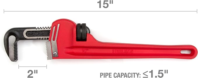 Steelman 60882 14-Inch Heavy-Duty Cast Iron Straight Handle Pipe Wrench