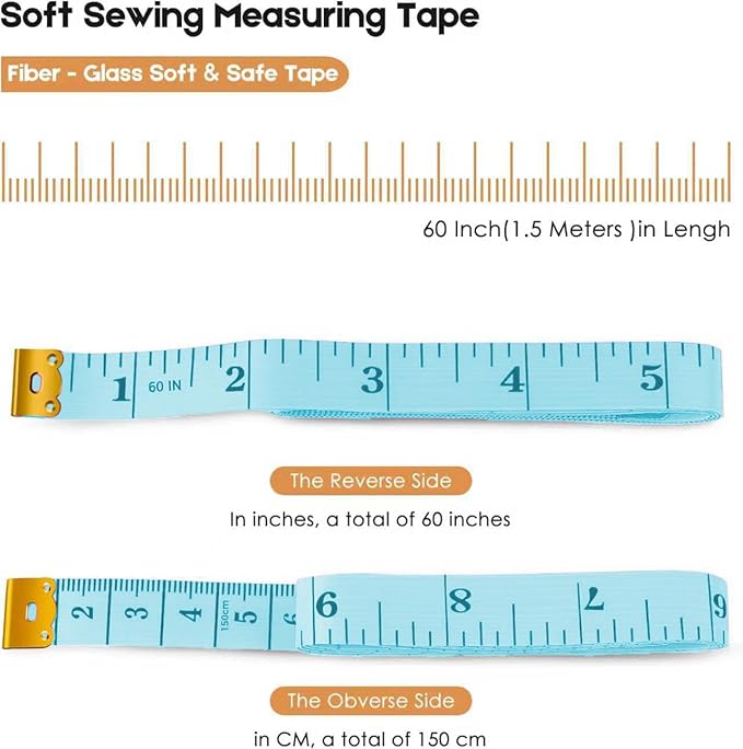 iBayam 2 Pack Tape Measure Measuring Tape Tool for Body Fabric Sewing Tailor Cloth Knitting Vinyl Home Craft Measurements, 60-Inch Soft Retractable Double Scales Rulers for Body Weight Loss