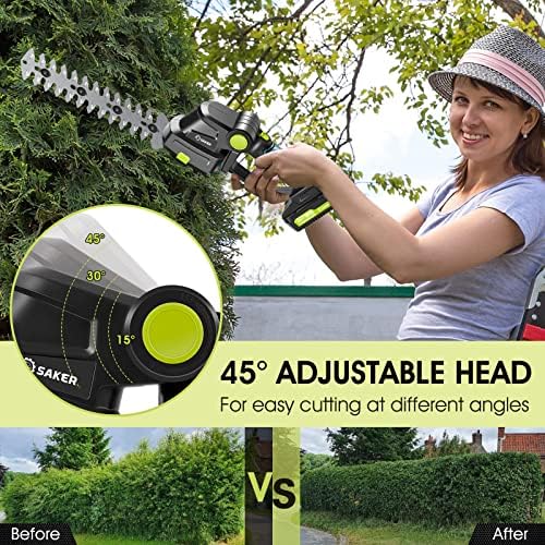 Saker 20V Cordless Hedge Trimmer,2 in 1 Bush Trimmer with 2 Battery