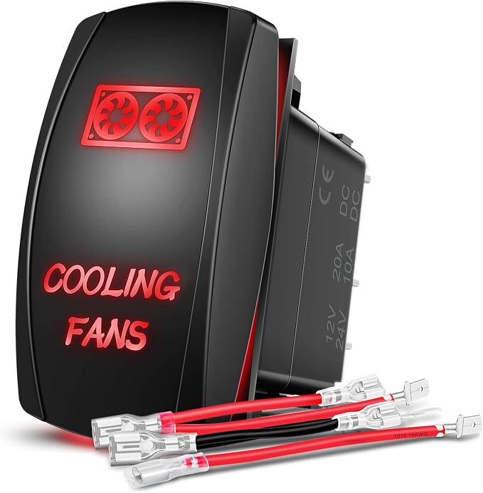Nilight Cooling Fans Rocker Switch Led Light Bar 5Pin Laser On Off SPST 20A/12V 10A/24V Red with Jumper Wires Set for Cars Trucks RVs