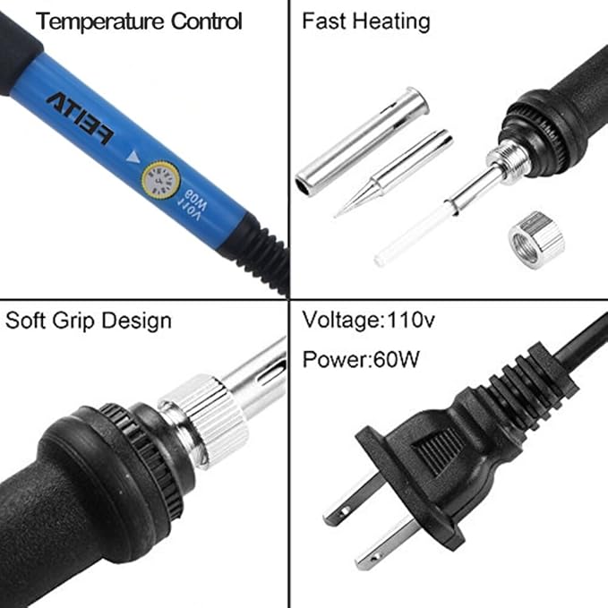 Soldering Iron Kit Electronics - FEITA Adjustable Temperature Solder Iron AC110V 60W with 5Pcs Different Solder Tips, Soldering Stand, Solder Wire for Variously Electronic Repair