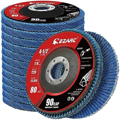 EZARC Zirconia Flap Discs 80 Grit, 4-1/2 x 7/8-Inch, Type 29, 12-Pack