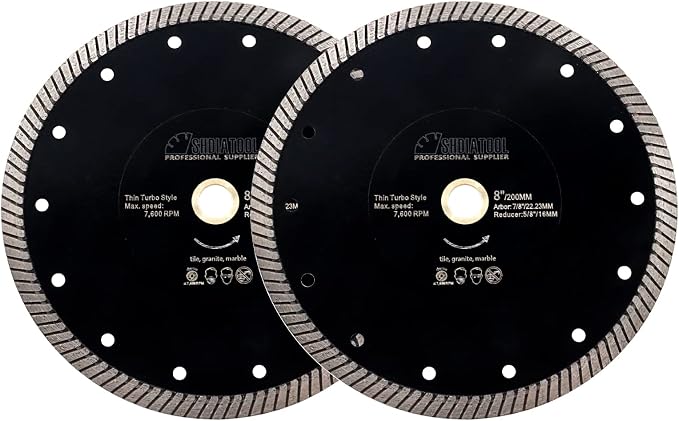 SHDIATOOL Diamond Turbo Blade 8 - Inch Super Thin Cutting Disc for Porcelain Ceramic Tile Granite Dia 200mm 2pieces