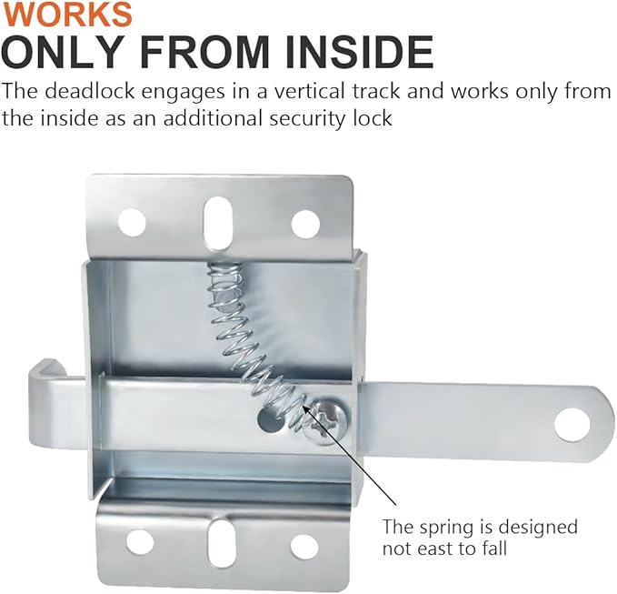 Garage Door Side Lock Inside Deadlock for Most Garage Door Galvanized Steel -1pack