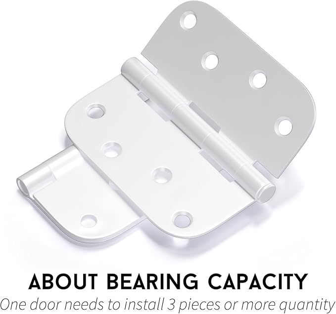 6 Pack goldenwarm 4 inch Door Hinges Exterior Door Hinges - Residential Hinges for Interior and Exterior Doors, White 5/8" Radius Corners, Iron