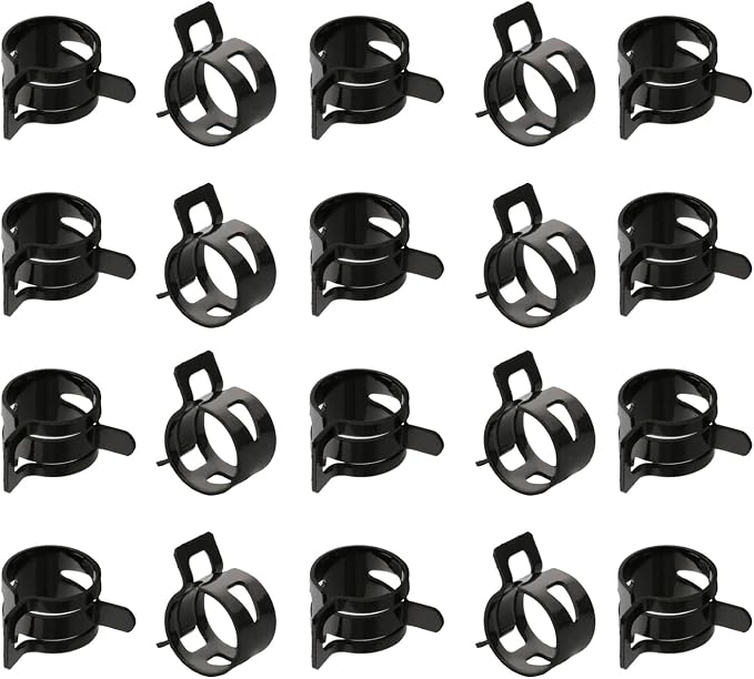 20pcs 0.67" ID Constant Tension Band Hose Clamps, 17mm Spring Band Type Action Hose Clamp Manganese Steel Fuel Line Clamp Low Pressure Air Clip Clamp for Fuel Hose Line Water Pipe Air Tube black