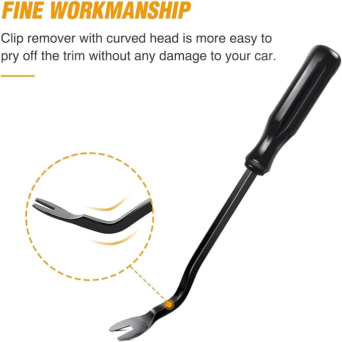 GOOACC Car Panel/Upholstery Remover Ergonomic Stainless Steel Fastener Remover - Easily Removes Plastic Fasteners Reduces Damage to Panels and Loss of Clips Black