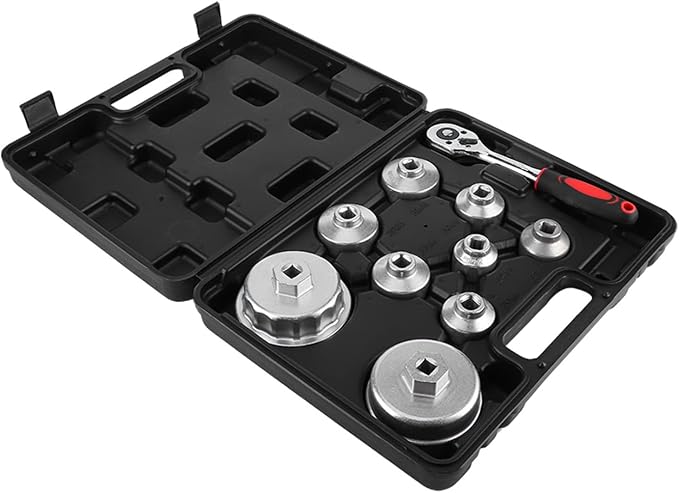 Aramox Oil Filter Wrench Cap Chrome Vanadium Oil Filter Wrench Socket Set 10 Piece 27MM to 38MM Cup Type Removal Tool for Auto Repair and Change