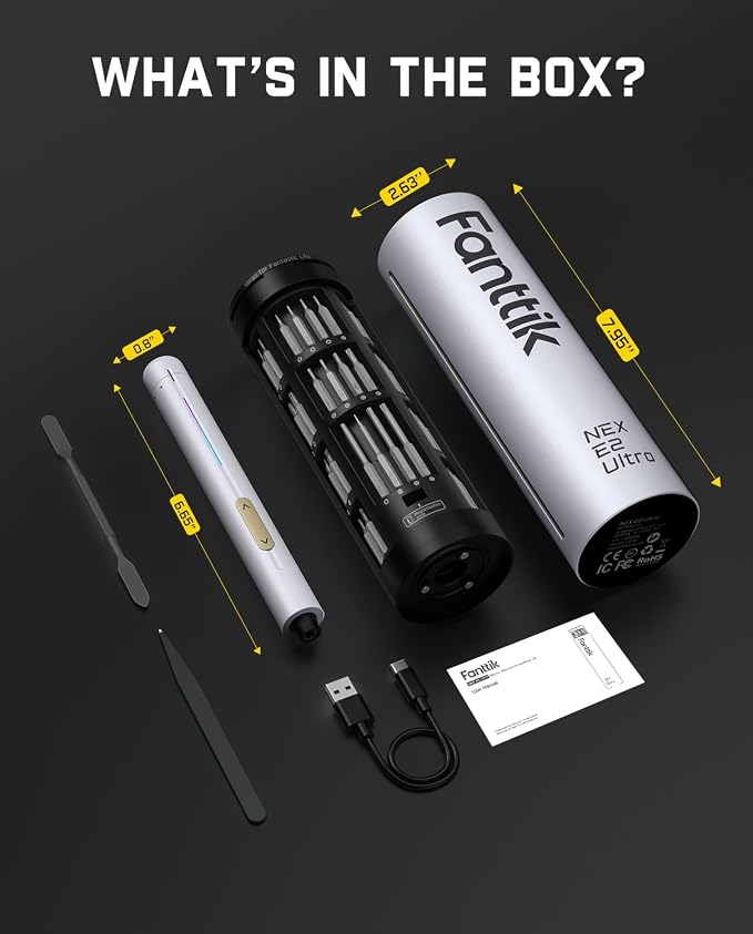 Fanttik E2 Ultra Electric Screwdriver, 0.6N.m Mini Screwdriver Set, 50 Magnetic Bits, 5/32'' Precision Screwdriver for Laptop, PC, Phone, 3D Printer, RC Cars, Electronics Repair Tools for Dad (White)