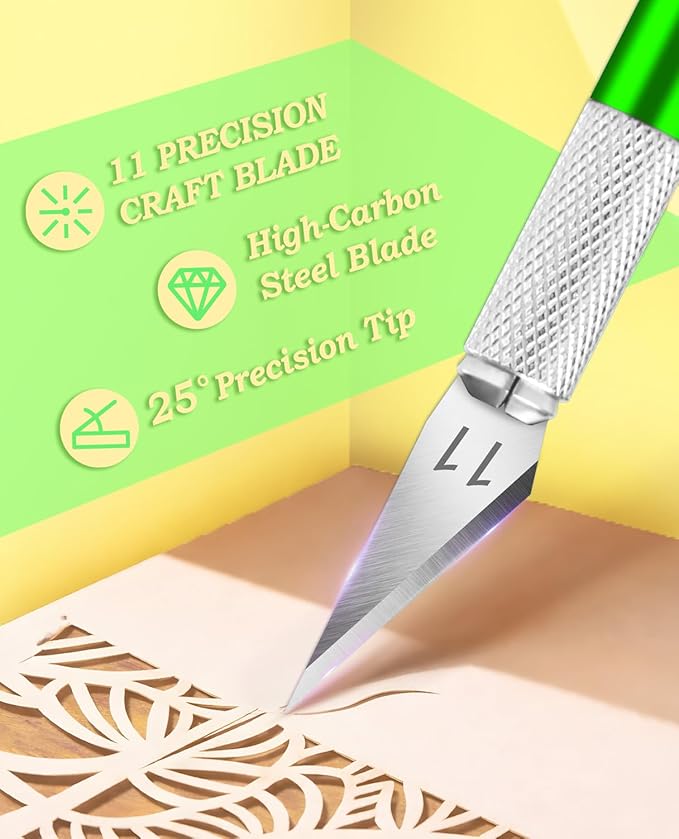 DIYSELF Craft Knife with 10 Extra #11 Blades, Precision Hobby Knife Set with Steel Ruler, Exacto Knife for Crafting, Polymer Clay, Pottery, Paper, Vinyl, Stencil & Model Making (Green)