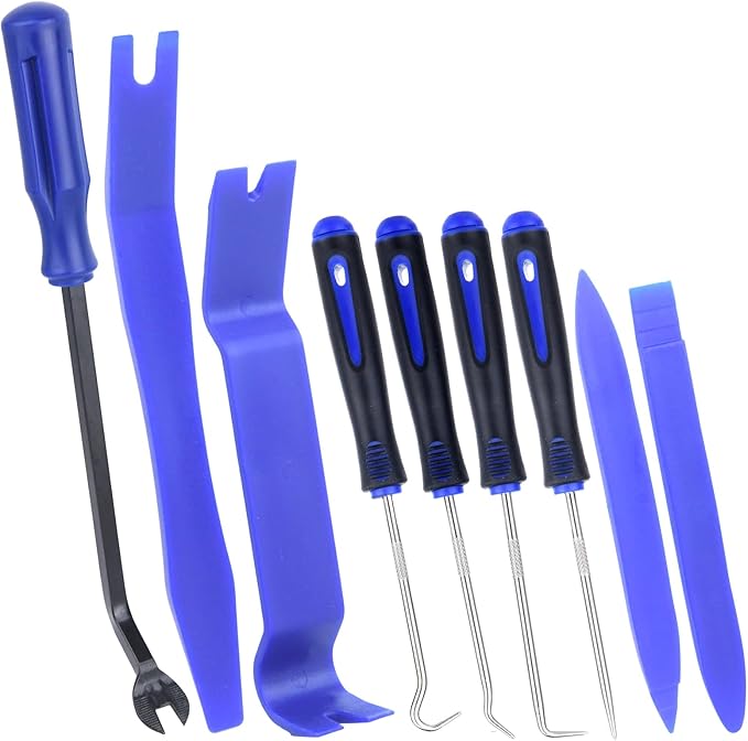 9Pcs Auto Trim Removal Tool Kit with Plastic Pry Tool, Fastener Clip Pliers, Car Interior Panel Door Window Removal Tools, Clip Remover Tool with Precision Hook and Pick Set for Automotive