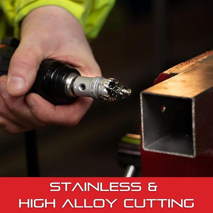 Starrett Tungsten Carbide Tipped Stainless Steel Sheet Metal Hole Saw - Ideal for Stainless, High Alloy Steel, Non-Ferrous Metals, Reinforced Fabrics - 7/8'' Diameter - SM22