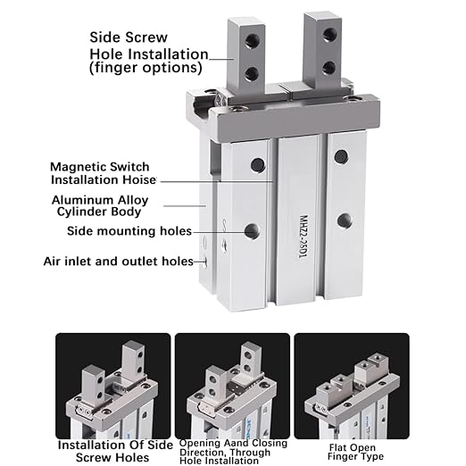 1PCS MHZ2 Pneumatic Finger Cylinder Parallel Gripper MHZ2-10/16/25/32/40D1/D2/D3 Side Thread Aluminium Clamps(MHZ2-20D2)