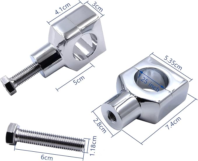 HongK- Chrome 1.25" Motorcycle 31.25mm Handlebar Riser Clamp Compatible with H-D Cruisers Choppers [P/N: MT030-008-1.25"]