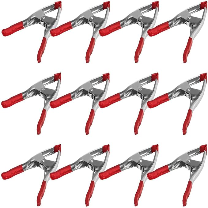 Set of 12-9-Inch Metal Spring Clamp with Red Tip