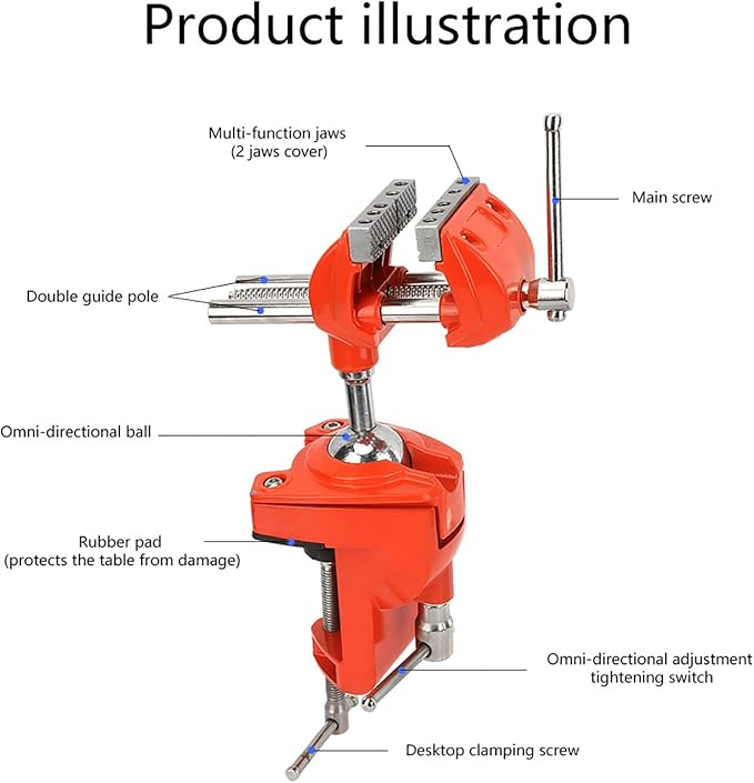360° Swivel Clamp Bench Vise with Post, Orange for Woodworking DIY
