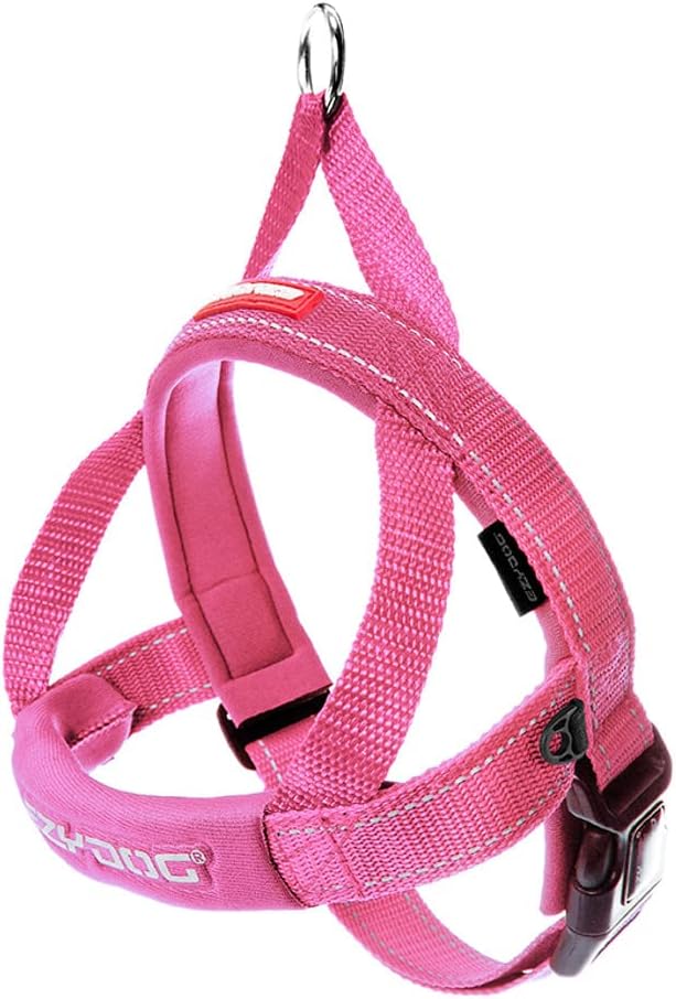 EzyDog Quick Fit Dog Harness, Soft Neoprene Padding - Large, Pink | Fast One-Click Buckle, Adjustable Fit, Strong Reinforced Materials, Reflective Stitching, No Pull Dog Harness, Easy Walking