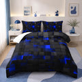Nttopship Geometric Blue Black Comforter Set,Light Honeycomb 3 Piece Bedding Set Twin Size for Teen Boys,Modern Quilt Set Geometry Decor,Microfiber Lightweight 1 Comforter 2 Pillowcases All Season