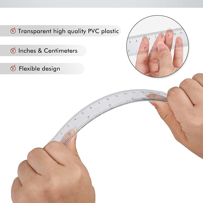 Zonon 3 Pcs Plastic Ruler 6 Inch Protractor Drawing Compass Set, Student Geometry Math Transparent Measuring Tools for Home School Classroom Office Supplies(6 Inch,Clear)