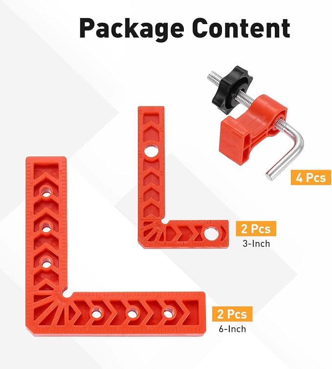 HARFINGTON 4Pcs Corner Clamp 90 Degree 3/6" Right Angle Clamp Set for Woodworking, ABS Plastic Positioning Square Tool for Picture Frame Box Cabinets Drawers, Orange