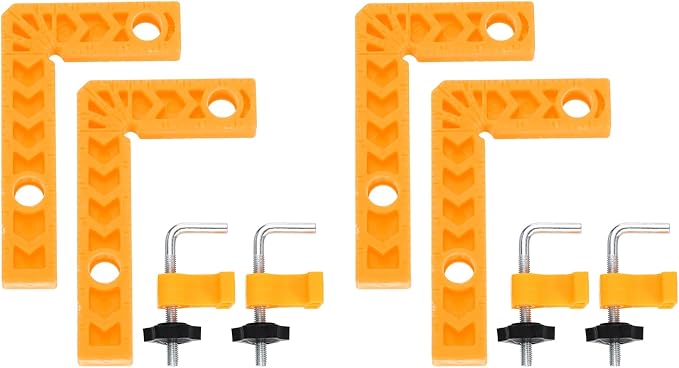 HARFINGTON 4Pcs Corner Clamp 90 Degree 3" Right Angle Clamp Set for Woodworking, ABS Plastic Positioning Square Tool for Picture Frame Box Cabinets Drawers, Yellow