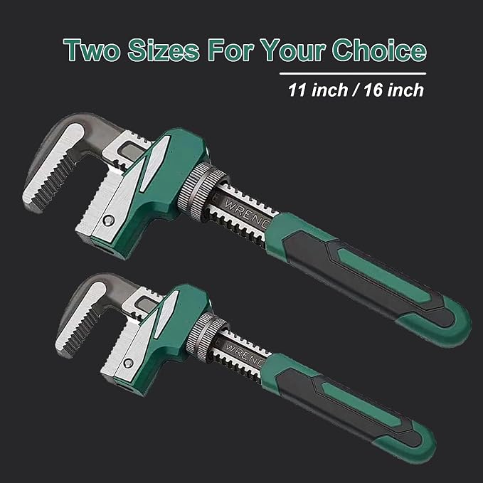 Upgraded 16 inch Heavy Duty Adjustable Pipe Wrench with [Silicone Non-slip Grip] Adjustable Wrench Fits a Variety of Fastener Sizes for Construction Machine Automobiles Home Repairs 16'' Green