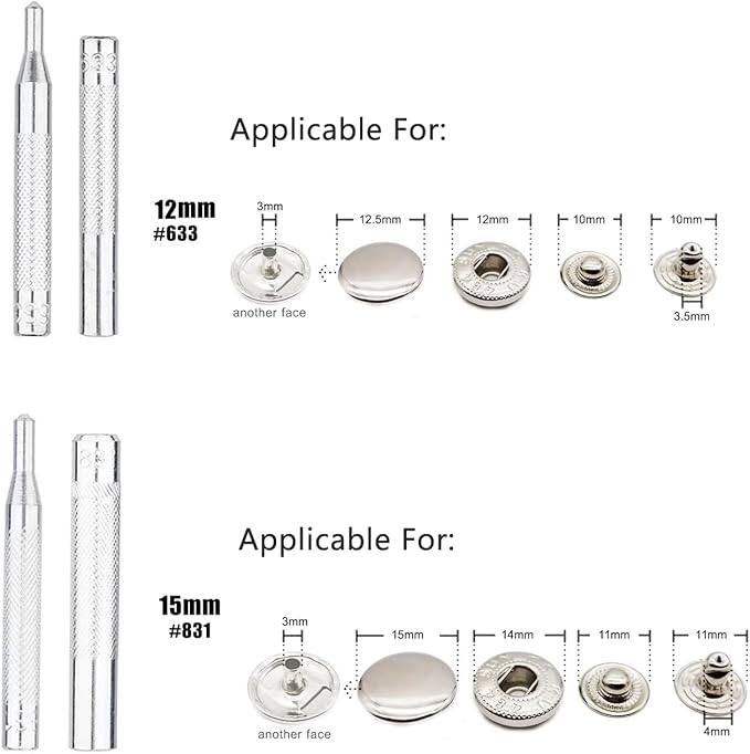 ArrErr 7 Pack Leather Rivets Setter Tools Set Die Punch Snap Kit Snap Fastener Setting Tool for Leather Rivets Double Cap Rivet Tubular Metal Studs Leatherwork Craft Bags Shoes Belts Repair