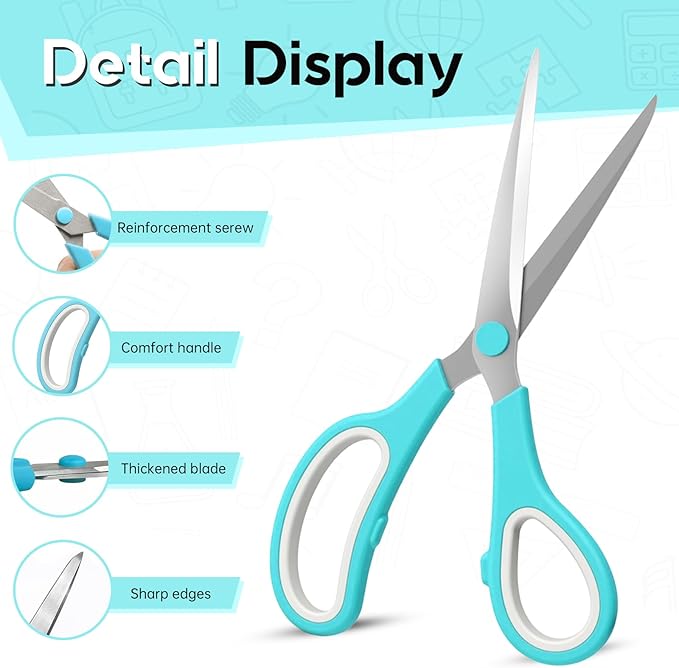 Scissors 8.5 Inch scissors all purpose for Office, Home, Sewing,and Crafts,Soft Comfort-Grip Right/Left Hand 3-Pack, Multicolor
