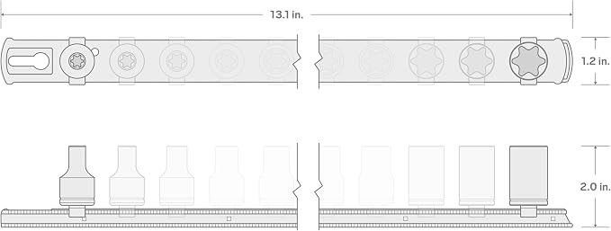 TEKTON 1/2 Inch Drive External Star Socket Set, 10-Piece | SHD92117 | (E8 - E24), Shallow, Socket Rail