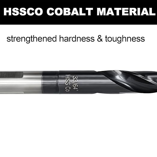 33/64 Drill Bit for Metal and Hardened Steel, M35 Cobalt 1/2 Inch Reduced Shank Industrial Grade Heavy Duty Drill Bit, with Index Storage Case
