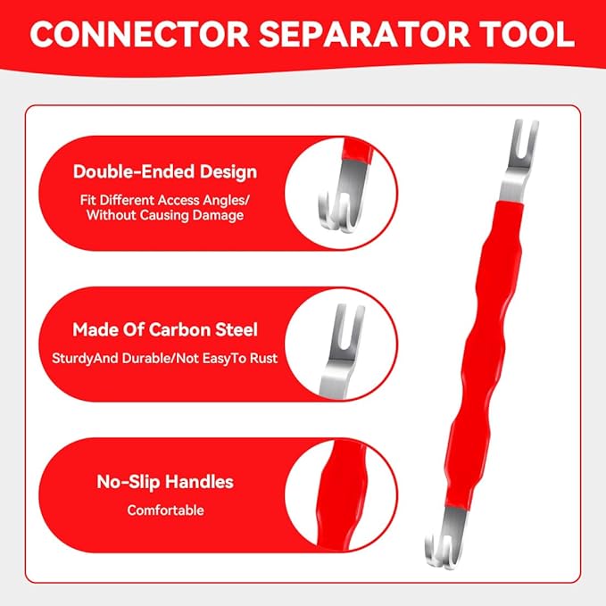 Automotive Electrical Disconnect Pliers Set with Storage Box, 4-Piece Connector Separator & Terminal Removal Tool for Mass Air Flow Sensors, Fuel Injectors, Straight & 60° Jaw