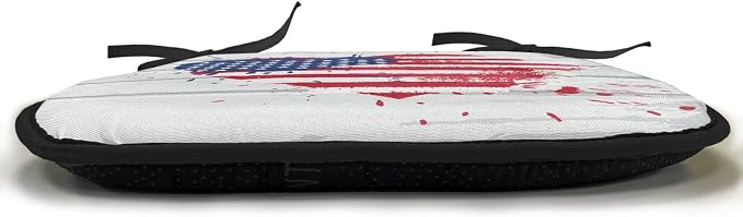 Lunarable Americana Chair Cushion Pads Set of 6, USA Flag in Heart Shape on Wood Holiday Splattered Grunge Style Illustration, Anti-Slip Seat Padding for Kitchen & Patio, 16"x16", Cream Red Blue