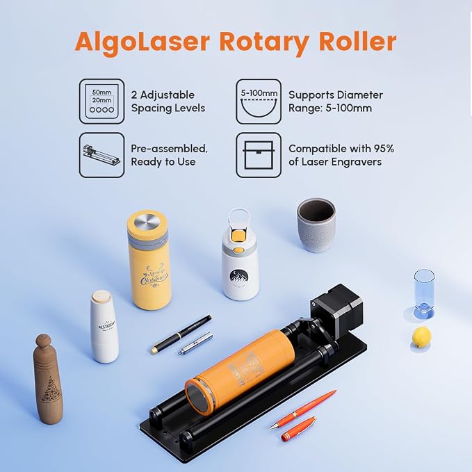 Algolaser Mini Rotary Roller - 360° Adjustable Rotary Roller - Y-axis Rotary Roller Attachment for Cylindrical Objects Tumblers,Bottle – No Laser Function