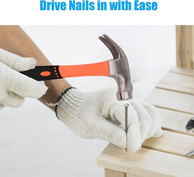 2 Piece Hammer Set,includes 1 Pack 8 OZ Mini Stubby Claw Hammer and 1 Pack 16 OZ Fiberglass General Purpose Claw Hammer,Soft Nonslip Handle & Heat Treated Head,Heavier for Higher Hardness