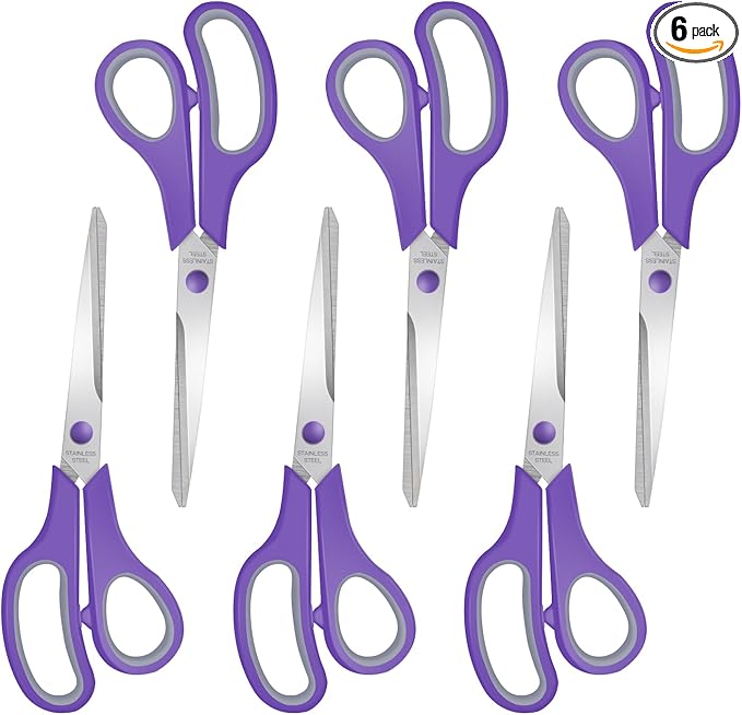 6 Packs Sewing Craft Scissors Bulk,8" Multipurpose Heavy Duty Sharp Scissors,Stainless Steel Shears for Home Office Student Supplies,Purple