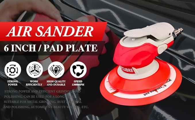 5/6 Inch Pneumatic Orbital Air Sander High-Speed DA Sander for auto body/Ideal for Woodworking, Auto Polishing, and Metal Sanding (6 inch)
