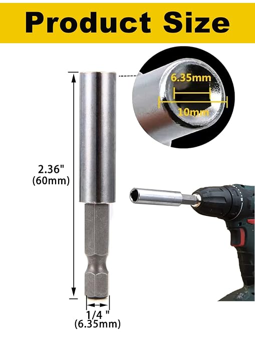 Rocaris 100 Pack Magnetic Extension Socket Drill Bit Holder 1/4" Hex Power Tools, 60mm/2.36 Inch, Bulk Purchase
