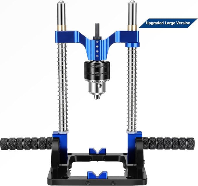 Upgraded Portable Drill Guide, Adjustable 0°to 60°Multi Angle Drill Guide for Straight Holes, Drill Press Adapter for Hand Drill, with 1/2" Chuck, Key, Guide Rod Precision Drilling Jig,Heavy-Duty