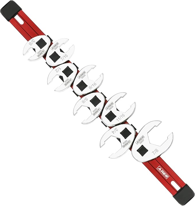 ARES 33011 8-Piece SAE Flare Nut Crowfoot Wrench Set | 3/8-Inch Drive Flare Nut Crowfoot Wrenches from 3/8-Inch to 7/8-Inch; Includes Storage Rail